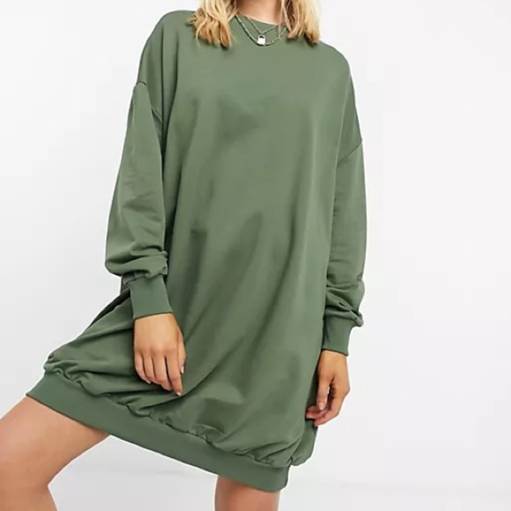 ASOS DESIGN Oversized Sweat Dress in Khaki Green Size 6